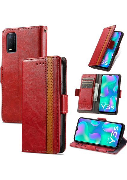 Vivo Y3S 2021 Cüzdan Kılıfı, Kart Tutuculu Pu Deri Flip Kılıf Rfıd Engelleme Kickstand Telefon Kapağı (Yurt Dışından)