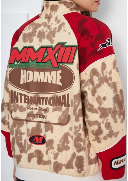 Unisex Boxy Limited Edition Batik Yıkamalı Motosport Fermurarlı Bomber Ceket fiyatları