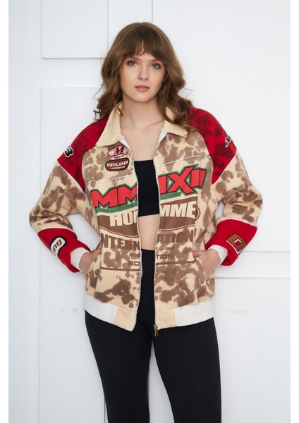 Unisex Boxy Limited Edition Batik Yıkamalı Motosport Fermurarlı Bomber Ceket indirimleri