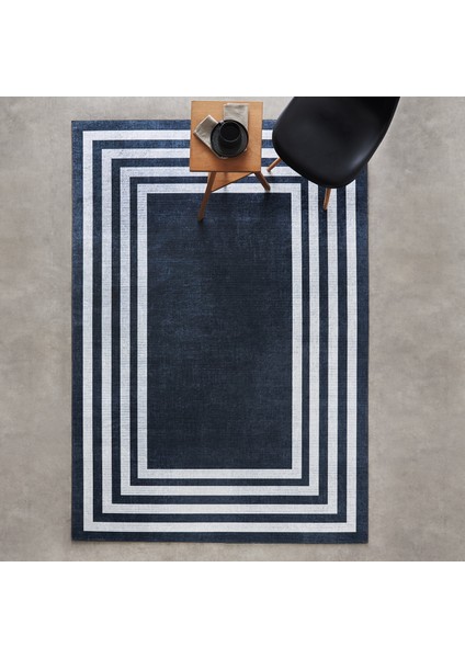 Sare By Frame Black Yıkanabilir Taban 80X150 cm Salon Mutfak Halısı Yolluk Kilim