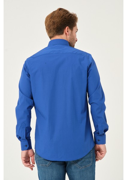 Regularfit Poplin Likralı Şeritli Gömlek
