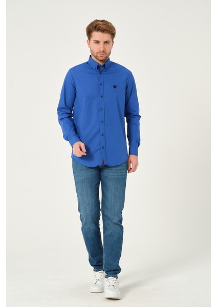 Regularfit Poplin Likralı Şeritli Gömlek