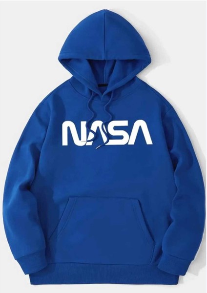 Unisex Nasa Baskılı Kapüşonlu Sweatshirt