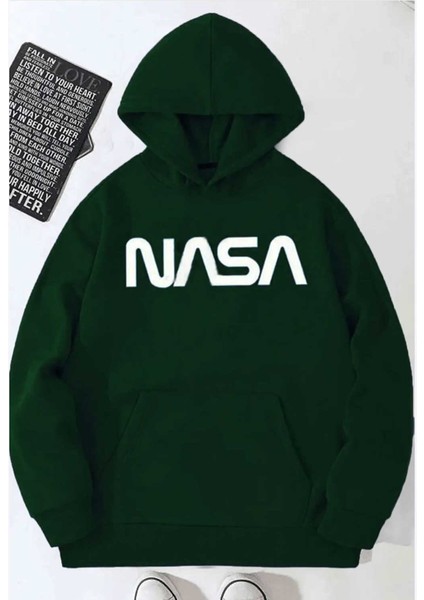 Unisex Nasa Baskılı Kapüşonlu Sweatshirt