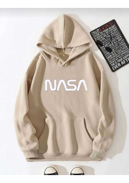 Unisex Nasa Baskılı Kapüşonlu Sweatshirt