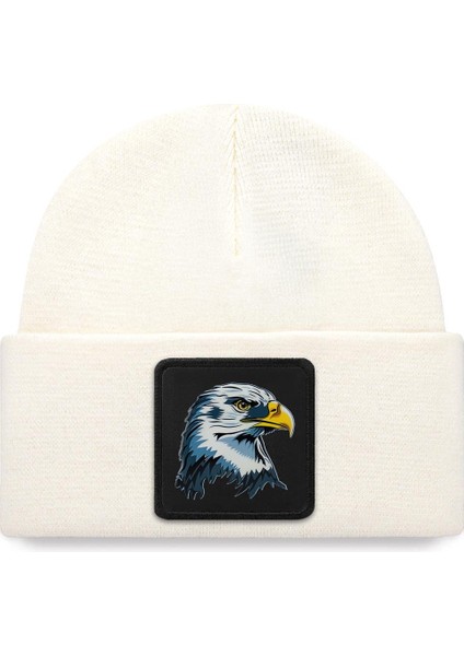 V1 Akrilik Kartal - 5 Kod Logolu Unisex Beyaz Bere (Beanie)