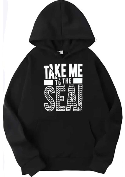 Siyah Take Me Yazılı Kapüşonlu Sweatshirt