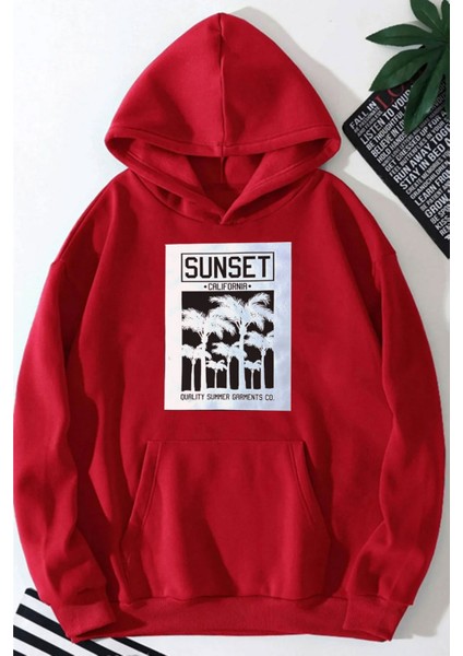 Sunset Baskılı Kapüşonlu Sweatshirt