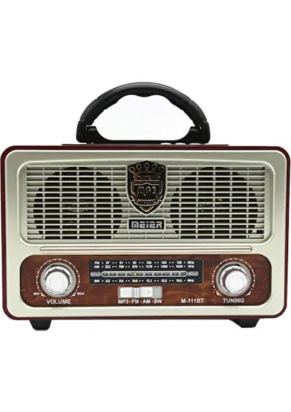 Coverzone Yeni Nesil Radyo USB Sd Fm Aux Bluetooth Müzik Kutusu Retro El Tutamaçlı Şarj Edilebilir M111BT