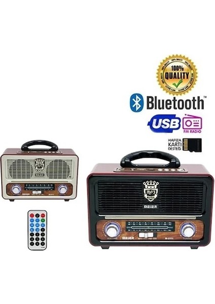 Coverzone Yeni Nesil Radyo USB Sd Fm Aux Bluetooth Müzik Kutusu Retro El Tutamaçlı Şarj Edilebilir M111BT