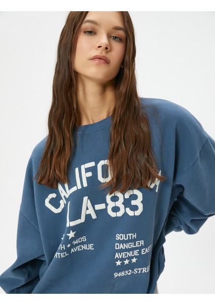 Kolej Sweatshirt Baskılı Uzun Kollu Bisiklet Yaka Rahat Kalıp