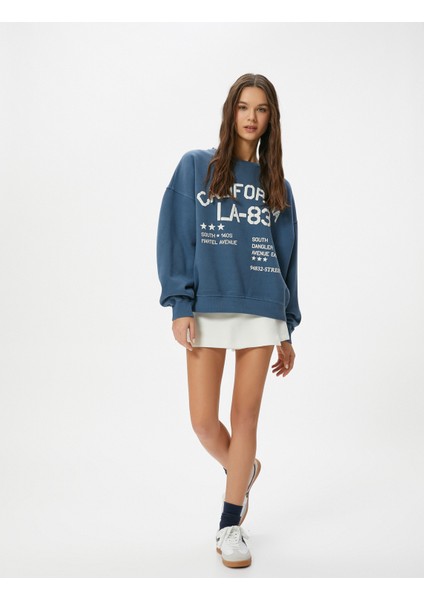 Kolej Sweatshirt Baskılı Uzun Kollu Bisiklet Yaka Rahat Kalıp