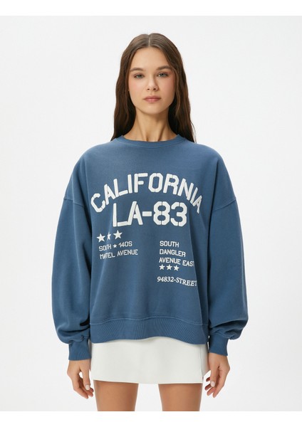 Kolej Sweatshirt Baskılı Uzun Kollu Bisiklet Yaka Rahat Kalıp
