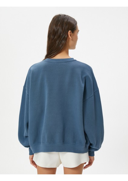 Kolej Sweatshirt Baskılı Uzun Kollu Bisiklet Yaka Rahat Kalıp