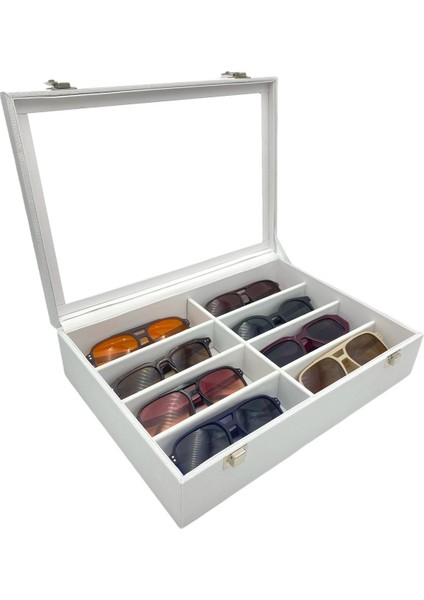 8'li Beyaz Deri Gözlük Kutusu