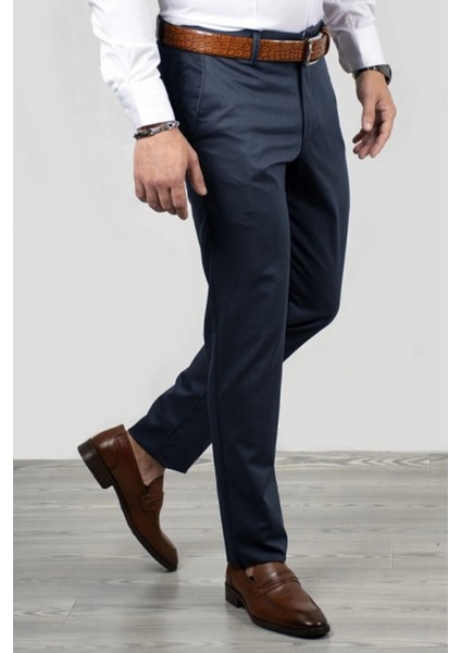 Erkek Kahve Klasik Keten Pantolon Büyük Beden Rahat Kalıp Baba