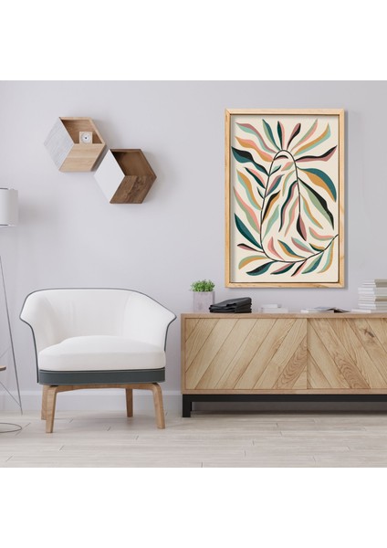 Tekli Ahşap Lamine Çerçeveli Mdf Tablo Pastel Renkli Yapraklar