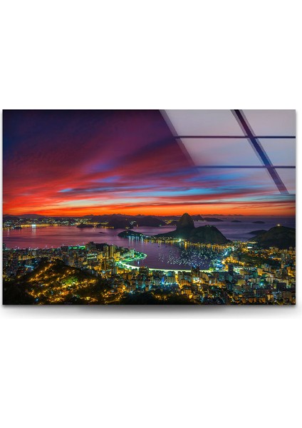 Şehir Manzaralı Temperli Cam Duvar Tablosu