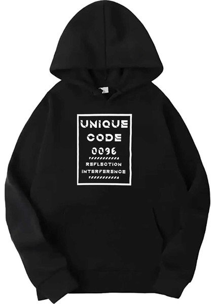 Siyah Unique Baskılı Kapüşonlu Sweatshirt