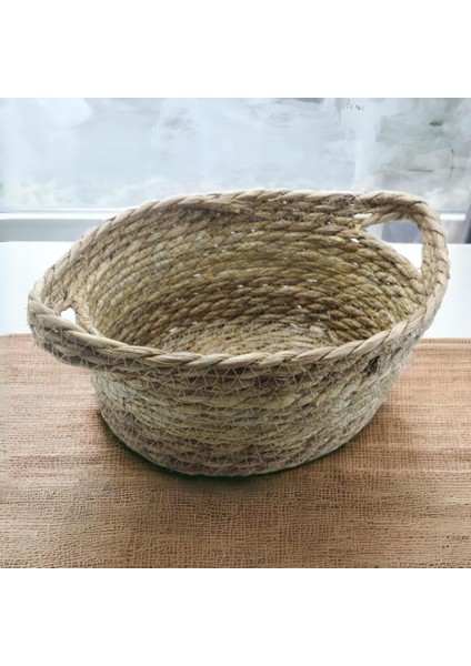 Çok Amaçlı Yassı Rattan Hasır Sepet Küçük Boy