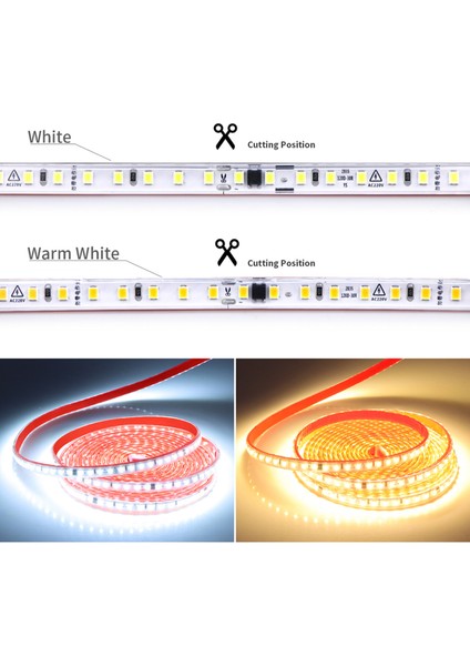 Şerit LED Işık 120 Ledli Aydınlatma Yapışkanlı 10 cm Kesilebilir 220V