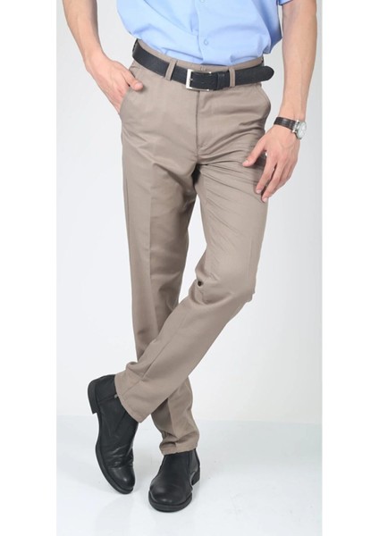 Erkek Kahve Klasik Keten Pantolon Büyük Beden Rahat Kalıp Baba