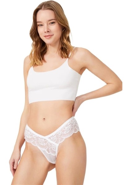 Dantelli Transparan Kadın Brezilya KÜLOT-6076-BEYAZ