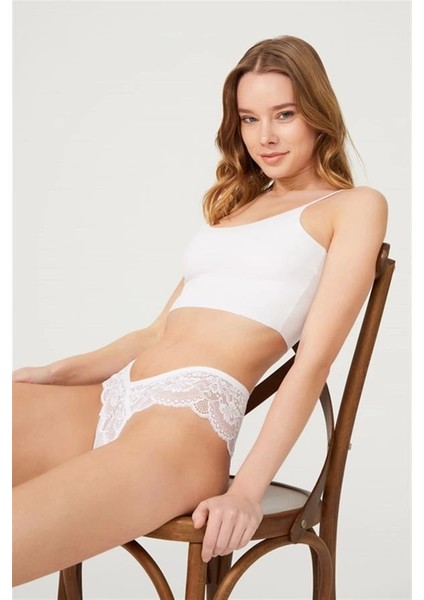 Dantelli Transparan Kadın Brezilya KÜLOT-6076-BEYAZ fırsatları