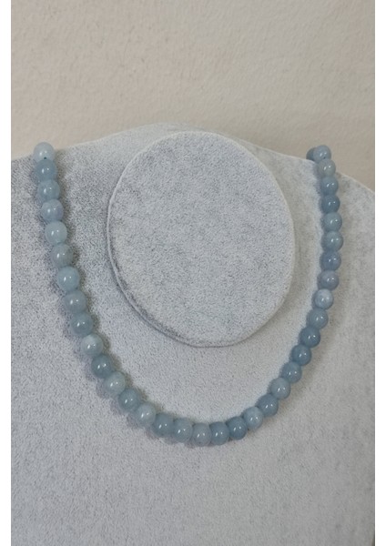 8 mm Akuamarin Doğaltaş Kolye