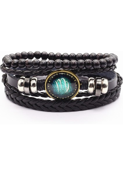 Başak Trendy Rahat Yay Boğa Terazi Charm Siyah Boncuk Kadın Deri Bileklik Erkekler Homme Femme Erkek Hediye Takı ve (Yurt Dışından)