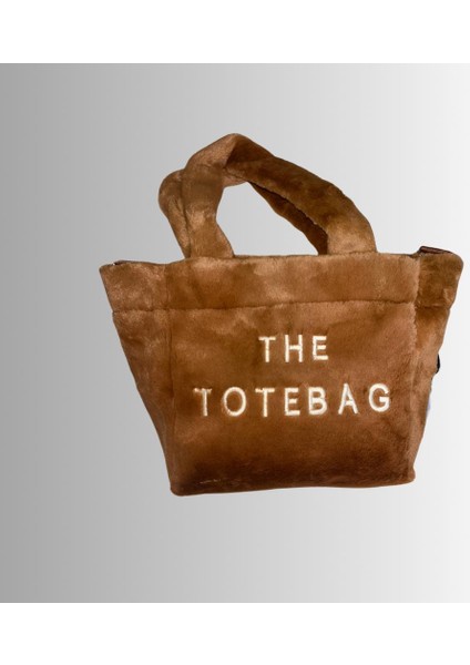 Kadın Kahverengi Peluş The Tote Bag Krem Yazılı Çanta