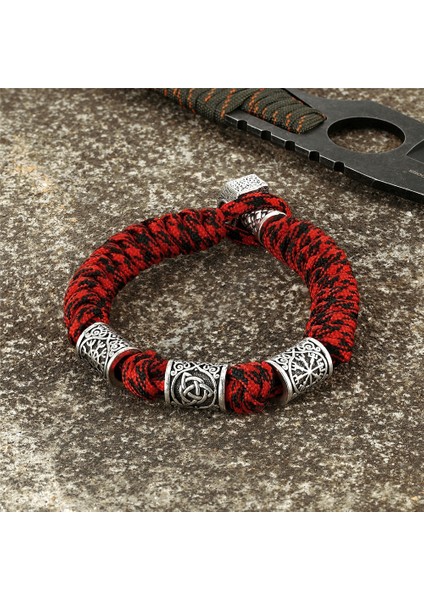 19CM Tarzı Kamuflaj Kırmızı Punk Paracord Halat Hayatta Kalma Bilezikler Erkekler Muska Pusula Trinity Runes Boncuk Iskandinav Viking Bileklik Vegvisir Iskandinav Takı (Yurt Dışından)
