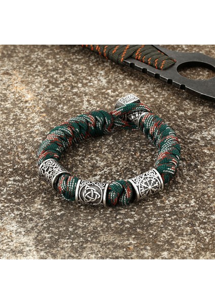 19CM Tarzı Kamuflaj Kırmızı Punk Paracord Halat Hayatta Kalma Bilezikler Erkekler Muska Pusula Trinity Runes Boncuk Iskandinav Viking Bileklik Vegvisir Iskandinav Takı (Yurt Dışından) fırsatları