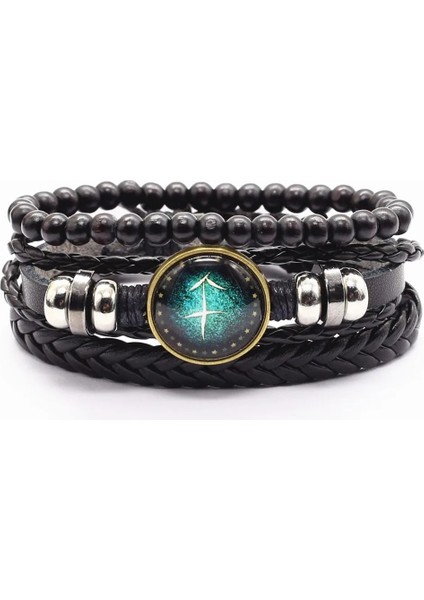 Başak Trendy Rahat Yay Boğa Terazi Charm Siyah Boncuk Kadın Deri Bileklik Erkekler Homme Femme Erkek Hediye Takı ve (Yurt Dışından) fiyatları