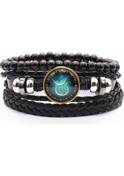 Başak Trendy Rahat Yay Boğa Terazi Charm Siyah Boncuk Kadın Deri Bileklik Erkekler Homme Femme Erkek Hediye Takı ve (Yurt Dışından) fırsatları