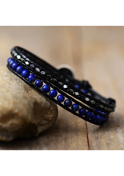 Lapis Adam Boyutu Serin Erkek Bilezikler 2 Katmanlar Lapis Kaplan Gözü Deri Wrap Bilezikler Doğal Taş Boncuklu Çiftler Aşıklar Bilezik Doğum Günü Hediyeleri (Yurt Dışından)