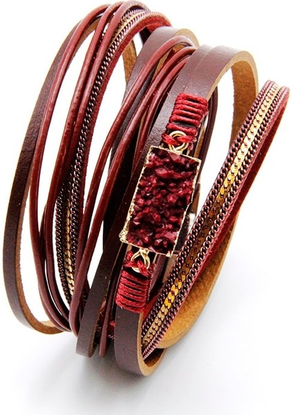 Siyah Zg Kadın Deri Bileklik Benzersiz Karışık Doğal Taşlar Kristal Taş Charm Wrap Bilezikler El Yapımı Boho Bilezik Dropship (Yurt Dışından) fiyatları