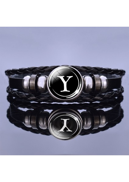 Y Işıklı Bileklik 26 Harfli Bilezik Adı Halat Bileklik Siyah Deri Bileklik Erkek Kadın Doğum Günü Hediyeleri (Yurt Dışından)