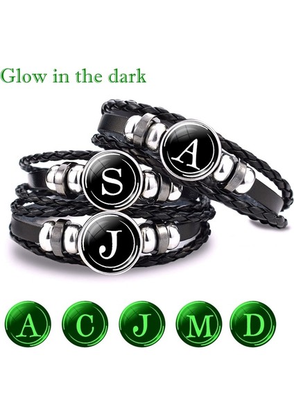Y Işıklı Bileklik 26 Harfli Bilezik Adı Halat Bileklik Siyah Deri Bileklik Erkek Kadın Doğum Günü Hediyeleri (Yurt Dışından) fiyatları