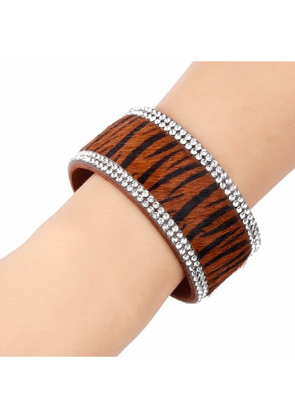 E560094P-004 Amorcome Deri Leopar Baskı Yılan Derisi Wrap Bilezikler Kadınlar Için Hediyeler Takı Bohemia Manyetik Toka Bileklik Kadın Bileklik (Yurt Dışından)
