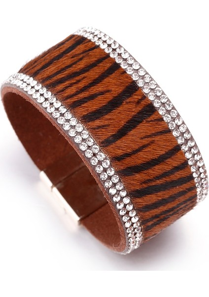E560094P-004 Amorcome Deri Leopar Baskı Yılan Derisi Wrap Bilezikler Kadınlar Için Hediyeler Takı Bohemia Manyetik Toka Bileklik Kadın Bileklik (Yurt Dışından)