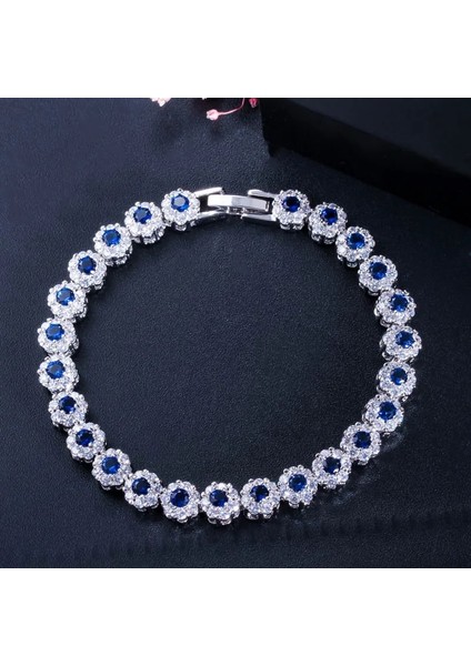Mavi Cwwzircons Klasik Mikro Açacağı Yuvarlak Kübik Zirkonya Taşlar Sarı Altın Renk Kadınlar Için Cz Tenis Bilezikler Düğün Takı CB108 (Yurt Dışından)