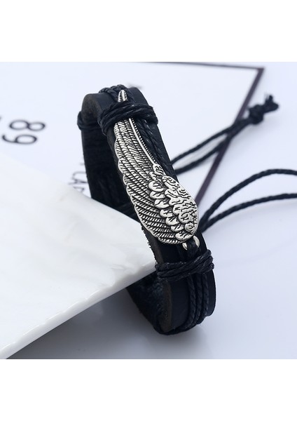 17CM Tarzı Siyah Aşıklar Şanslı Halat Bilezikler Melek Kanadı El Yapımı Hakiki Deri Bileklik Erkek Kadın Mücevheratı Bileklik Sportif Çift Dekorasyon (Yurt Dışından) modelleri