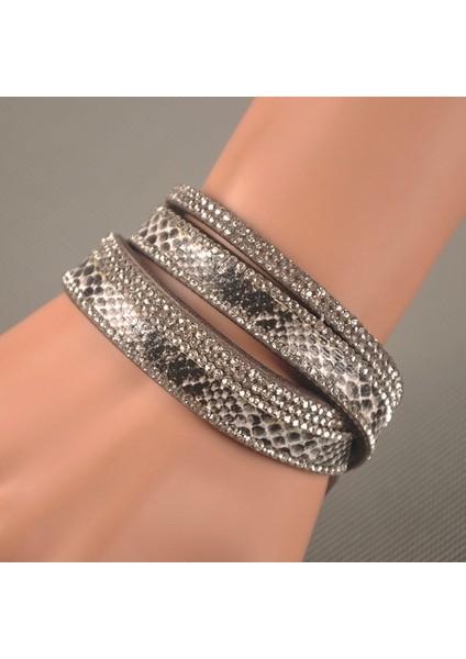 Kahverengi Lokaer Moda Yılan Derisi Desen Rhinestone Wrap Bilezik ile Çok Katmanlı Bilezikler Kadınlar Hediye Için 9 Renk Seçmek Için WRBR-004 (Yurt Dışından) indirimleri