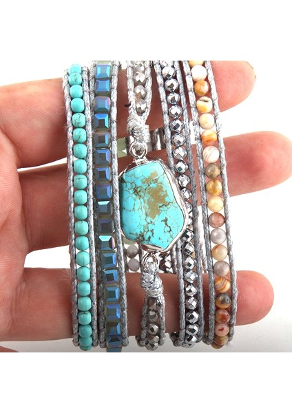 90CM Tarzı Gri Moda Kadın Boncuklu Bilezik El Yapımı Karışık Turq Taşlar Kristal Taş Charm 5 Strands Wrap Bilezikler Droers (Yurt Dışından) fırsatları
