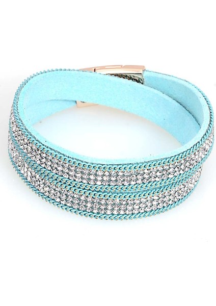 Altın ile Akuamarin Miasol Rhinestone Kristal Bling Çift Wrap Bilezikler Süet Deri Wrap Manyetik Bilezik Bilek Kayışı Kadınlar Için Kristal Chokers (Yurt Dışından)