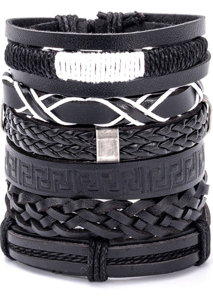 Ayarlanabilir Stil A16 Eif Dock Örgülü Wrap Siyah Gotik Kafatası Deri Erkekler Için Bilezikler Vintage Korsan Yıldız Charm El Yapımı Etnik Tribal Bileklikler (Yurt Dışından)