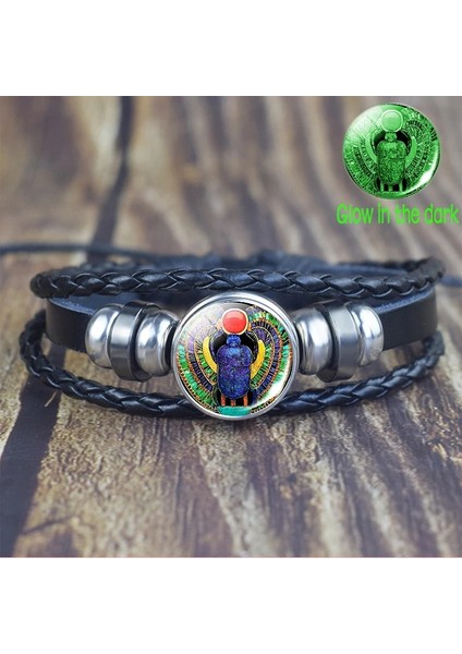 Gösteri 4 Olarak Mısır Ankh Karanlıkta Glow Punk Bilezik Vintage Antik Mısır Anubis Bokböceği Tanrıçası Çok Katmanlı Bilezikler Muska Takı (Yurt Dışından)