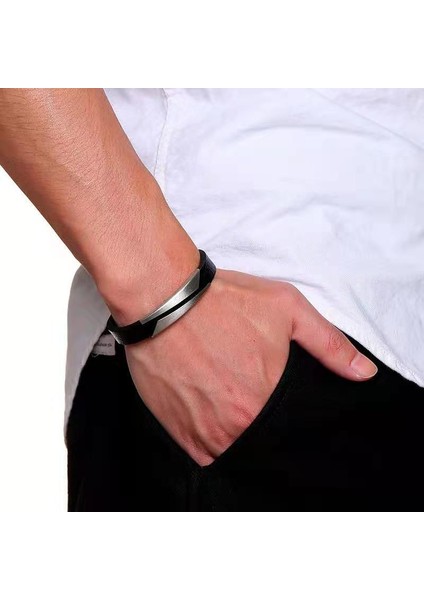 19CM Tarzı Resmi Görmek Erkekler Kadınlar Için Hakiki Deri Bilezikler Moda Rahat Takı Hediye Boyutu Ayarlanabilir Halat Zincir Paslanmaz Çelik Bileklik (Yurt Dışından)