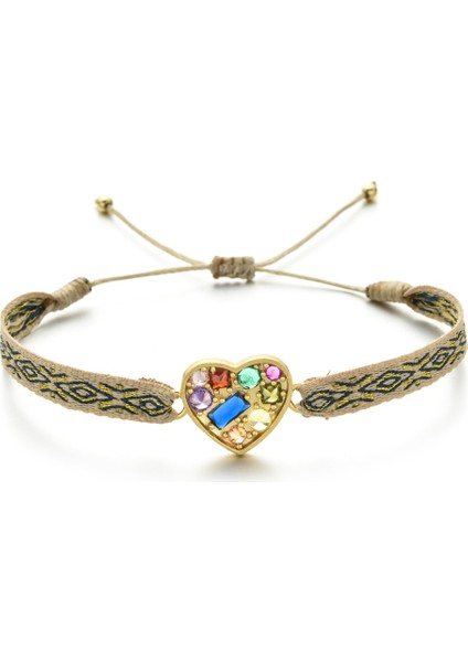 QQ338 Zmzy Ispanya Fransa Kadınlar Bohem Tarzı Kristal Kalp Bilezik Vintage Renkli El Halat Bilezik Dokuma Dokuma Bilezik Femme (Yurt Dışından)